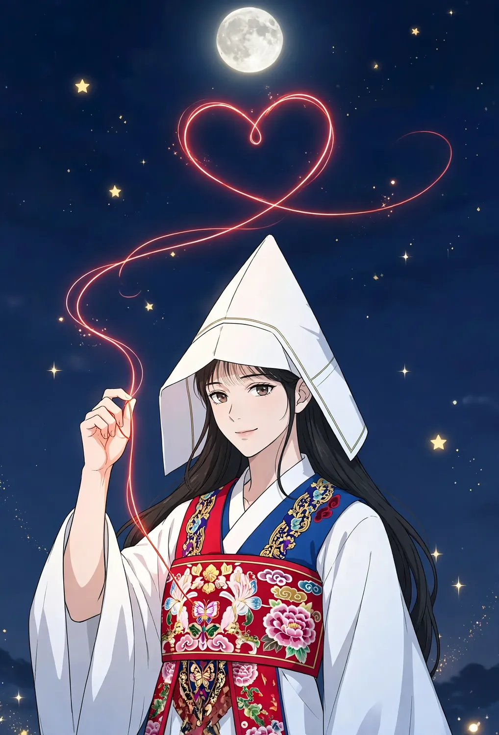 月璃姊姊身穿傳統服飾,手捧紅線